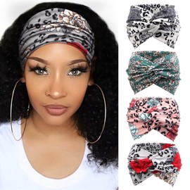 DRESHOW 4 Pack Turban Headbands for Women Wide Vintage Head Wraps Knotted Cute Hair Bands Accessories
