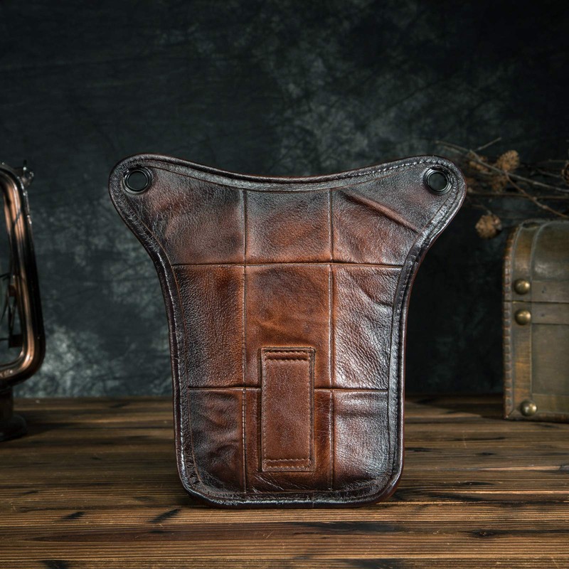 Le'aokuu Mens Genuine Leather Motorcycle Waist Pack Messenger Shoulder Drop