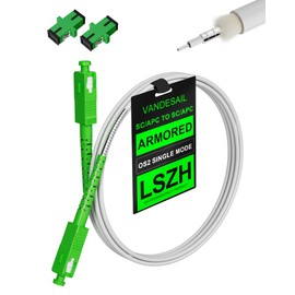 VANDESAIL SC to SC Fiber Optic Internet Cable OS2, Armored (Angled Physical Contact) Single Mode Fiber Patch Cable with 2 Couplers, OS1 Compatible for Data Centers, LSZH White - 10M(32.8FT)