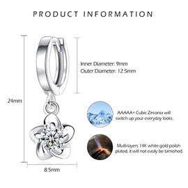 CERSLIMO Silver Flower Earrings for Women Girls, Dainty Flower Drop Earrings Paved with Tiny White Crystal, Hypoallergenic Earrings Jewellery Gifts, Dangle Earrings for Daily Wear Birthday Christmas