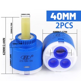 Keramik Kartusche Wasserhahn 40mm Mischbatterie Kartusche, 2 Stück Kartusche Ersatzkartusche, Ersatzkartusche Keramik für Küche, Bad, Badewanne, Wasserhahn Ersatzteile