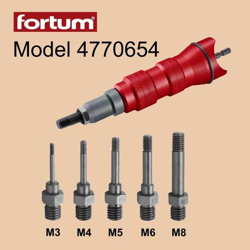 Tension Mandrel M6 for Fortum Rivet Attachment for Cordless Screwdriver
