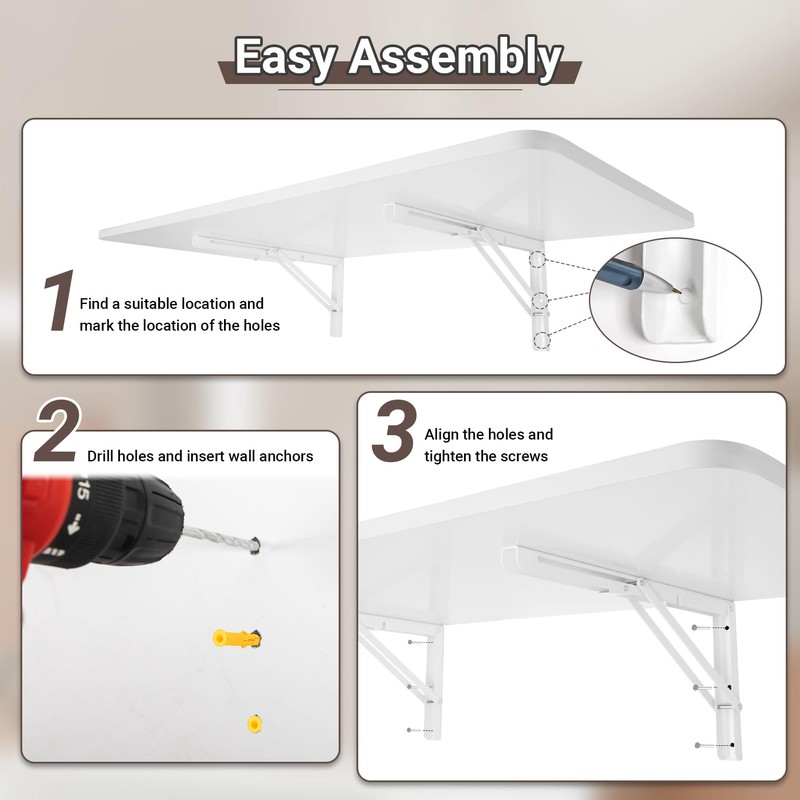 Neoaider Wall Mounted Folding Table 47.2”L x 19.7”W, Laundry Folding