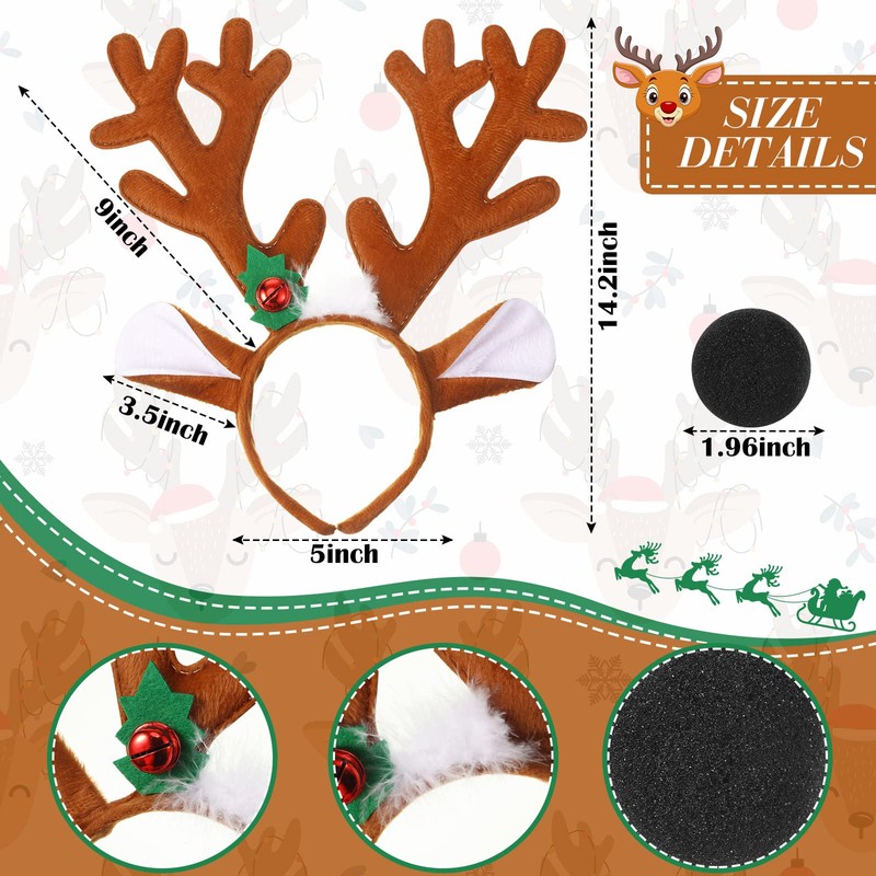 Silkfly 5 Pieces Deer Costume Reindeer Antlers Headband Deer Tail
