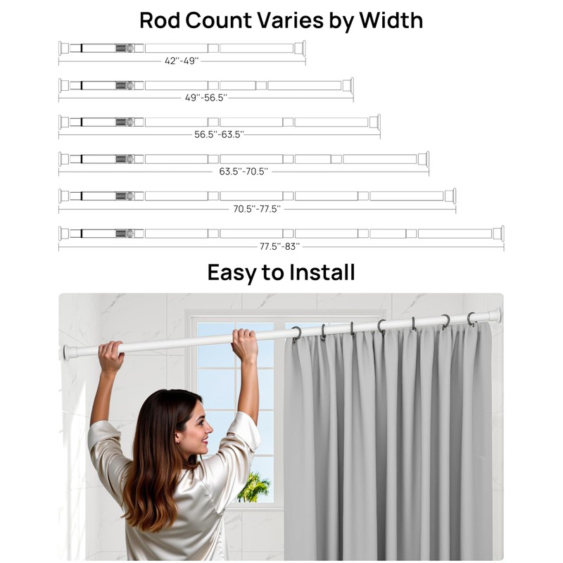 ALLZONE Shower Curtain Rod Tension No Drill, 42-83 Inches,Heavy Duty