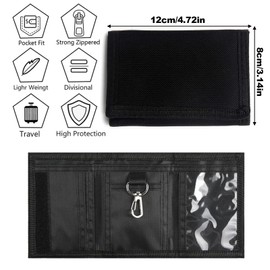 MUYAPAY Slim Wallet for Children, Triple Wallet, Mini Wallet with Chains, Clip, Zip, Men's Triple Wallet, for Coin Pockets, Card Holder, Gifts, 12 x 8 x 1 cm, black, 主义