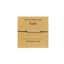 Morse Code Special Meaning Beaded Cylinder on Silk Cord Bracelets with Secret Inspirational Message Card for Women Men Jewelry Unique Gifts (faith)