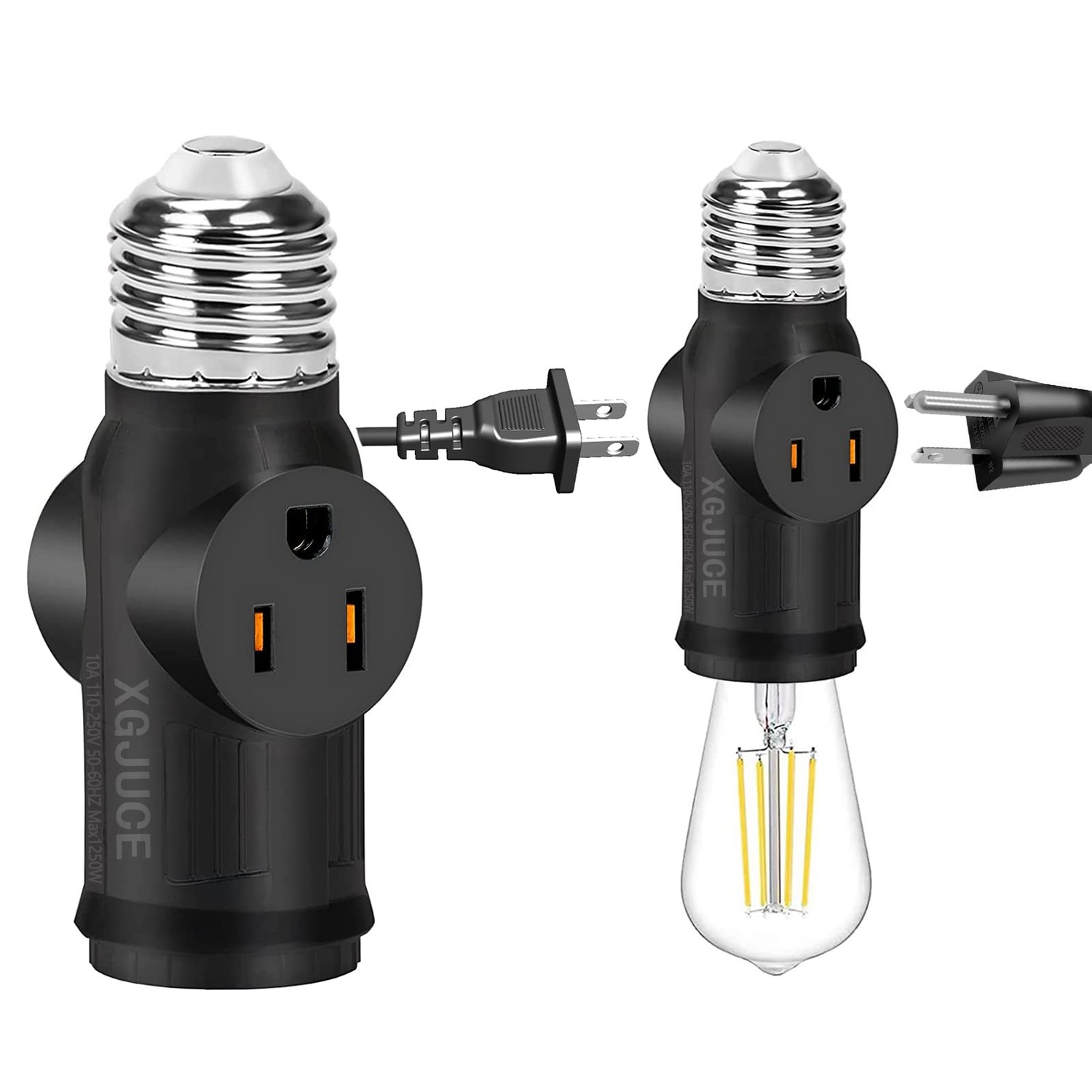 3 Prong Light Socket to Plug Adapter,E26 Outdoor Light with Outlet,E27 ...