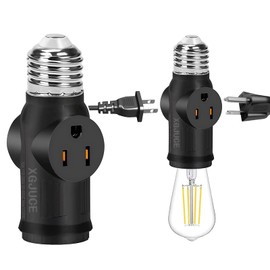 3 Prong Light Socket to Plug Adapter,E26 Outdoor Light with Outlet,E27 Light Bulb to 2/3 Prong Outlet Plug Splitter Converter for Garage Porch CCTV Camera (1, Black)