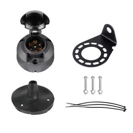 BEIJISTAR 7 Pin Trailer Socket with Rubber Gasket and Metal Mounting Bracket, 12V Waterproof 7 Pin Trailer Socket Connector, for Truck RV Cars Boat Caravan