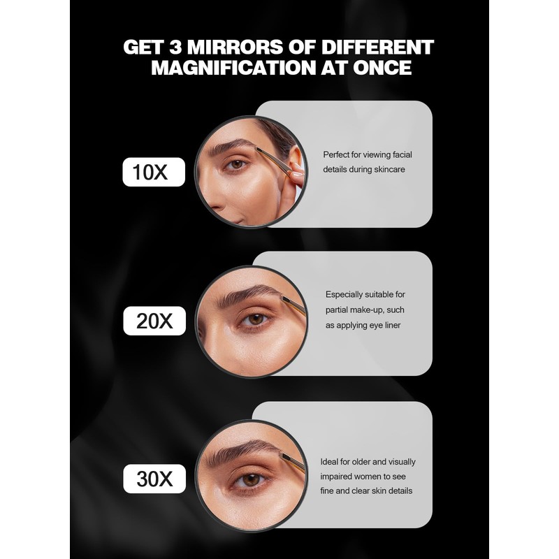 Macaki 10X/20X/30X Magnifying Mirror with Suction Cups and Tweezers Set,