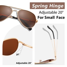 LOJUDI Polarised Small Pilot Sunglasses - Womens Mens Small Faces Sun Glasses with UV400 Protection-52mm-Gold Frame/Brown Lens