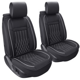 Aierxuan 2pcs Car Seat Covers Front Set with Waterproof Leather,Airbag Compatible Automotive Vehicle Cushion Cover Universal fit for Most Cars (Black and White)