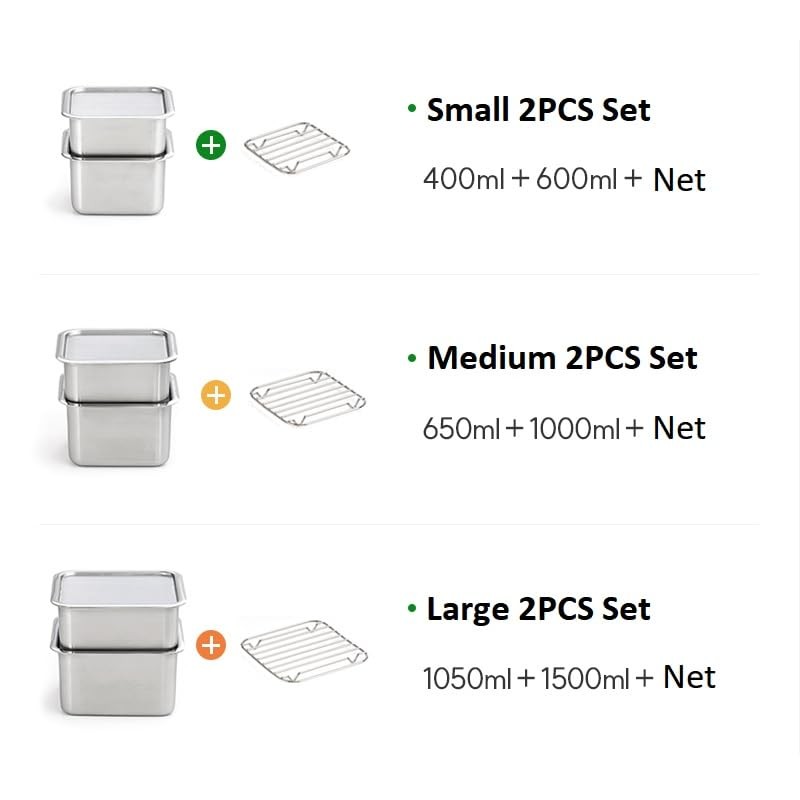 EVERSTEN CuBE Medium 2PCS Set 1000ml 650ml Stainless Steel Food