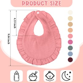 Kenning 18 Pcs Muslin Drool Baby Bibs Rainbow Baby Girl Ruffle Bibs Absorbent Cotton Bibs with Snap Button for Boys Girls(Pink)