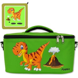 PUNALU Case for Toniebox with Protective Film Suitable for Toniebox, Space for 30 Tonies, Charger and Headphones, Toniebox Bag Set + Toniebox Sticker (Green Dinosaur T-Rex)