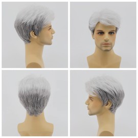 Grey wig, fluffy and realistic silver-white short hair wig for old men, natural daily men's hair, suitable for middle-aged and elderly people