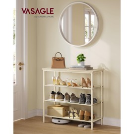 VASAGLE Shoe Rack, 4 Tier Shoe Storage Rack for 9-12 Pairs of Shoes, Shoe Organizer for Entryway, with 3 Fabric Shelves and Wooden Top, Steel Frame, Industrial, Natural Beige and Pearl White