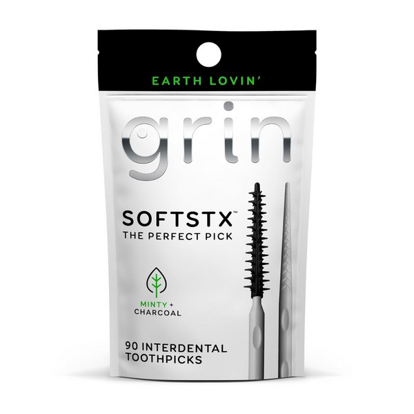 Grin Charcoal Infused Softstx, Gentle Dental Picks, 90 Count, Soft