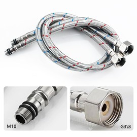 Set of 2 Tap Hose 3/8, Tap Hose, Flex Hose G3/8 x M10, 80 cm Stainless Steel Braided, Kitchen Tap Accessories, High Pressure Suitable for Mixer Tap and Sink