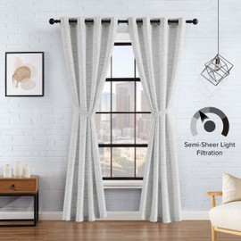 Lucky Brand – Sierra Textured Light Filtering Curtains |Window Panel Curtains | Faux Linen Drapes | Set of 2 Panels | Semi Sheer | Machine Washable | Measures 52" x 96" | Grey
