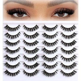 APCYUST Lashes Fluffy False Mink Eyelashes 14 Pairs Cat Eye Lashes Fake Russian Strip Eyelash Natural Lash Strips Eye Lashes Pack D Curl Short Lashes Natural Look Wispies Cateye Lashes for Women