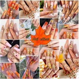 6Grids Fall Nail Glitters 3D Gold Maple Leaf Nail Sequins with Glitter Powder Gold Hexagon Maple Leaves Shaped Sparkly Supplies Autumn Nail Stickers for Women Manicure Charms Thanksgiving Decorations