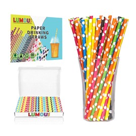 LUMOUS ROLA Paper Straws, 150 Pack Paper Drinking Straws, Bio Degradable Drinking Paper Straws Wedding Party, Party Straws, Restaurant, Juice Drinking Straws (150Pcs Mix Polka Dots)