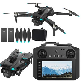 Drone For Adult,4.5" Screen,5G Remote Controller With Camera,6K HD Camera FPV Live Video,Altitude Hold Gesture Selfie One Key Take Off Landing 3D Flips Waypoint Fly Drone (2 Batteries)