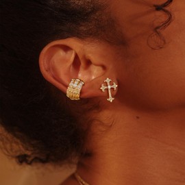 FETTERO Gold Cross Earrings 14K Gold Plated Sterling Silver Posts Cross Earrings for Women Dainty Wear Trendy Faith Cubic Zirconia Cross Studs Jewelry - Byzantine Iris Cross