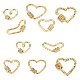 5 Pcs Cubic Zirconia Heart Lock Charms Gold Carabiner Jewelry Clasps 18K Brass Screw Carabiner Lock Charms Heart Quick Links for DIY Necklace Bracelet Earring Jewelry Making
