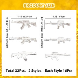 CRASPIRE 32Pcs/Box Gun Nail Charms 2 Styles 3D Y2K Luxury Rhinestone Silver Nail Gems Set Metal Alloy Flat Gothic Vintage Punk Studs Decor for Women Acrylic Nail Art DIY Crafts Jewelry Christmas Decor