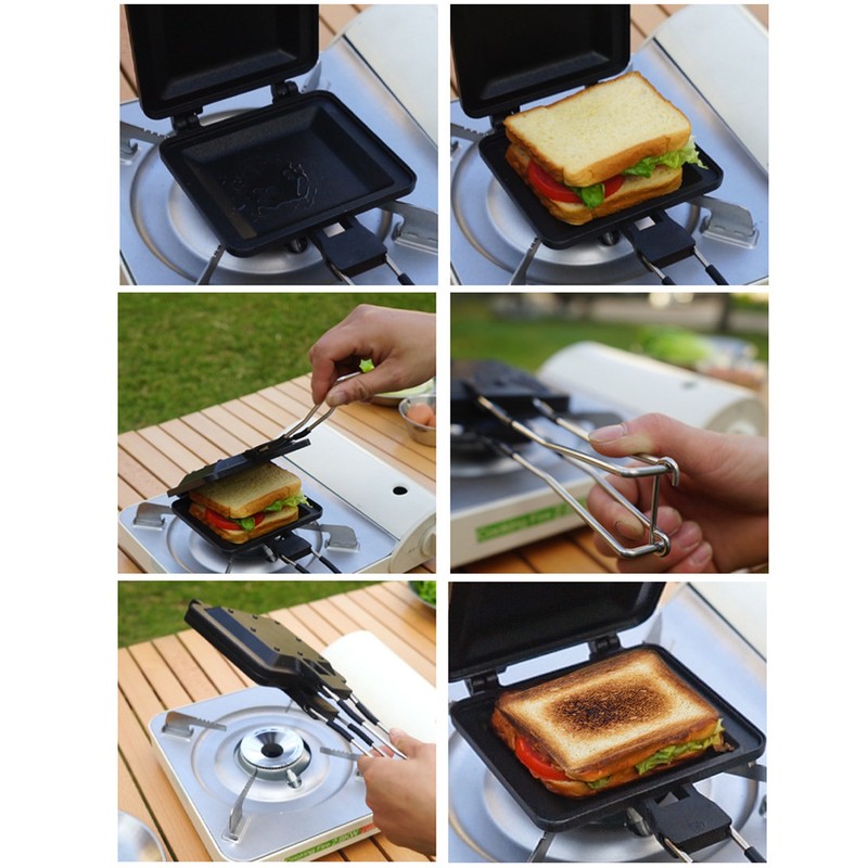 Outdoor Folding Handle Muffin Sandwich Baking Pan Multifunctional Camping Picnic