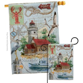 Breeze Decor Nautical Seaside Lighthouse Garden House Flags Set Coastal Anchor Sailor Sea Shells Outdoor Summer Ocean Small Decorative Gift Yard Banner Made in USA 28 X 40
