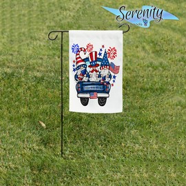 Decorative Garden Flag | Gnomes Truck Fireworks 4th Of July | Single Side Print | Red White Blue Lawn Decor America House Outdoor Decorations Spring Summer Fall Autumn