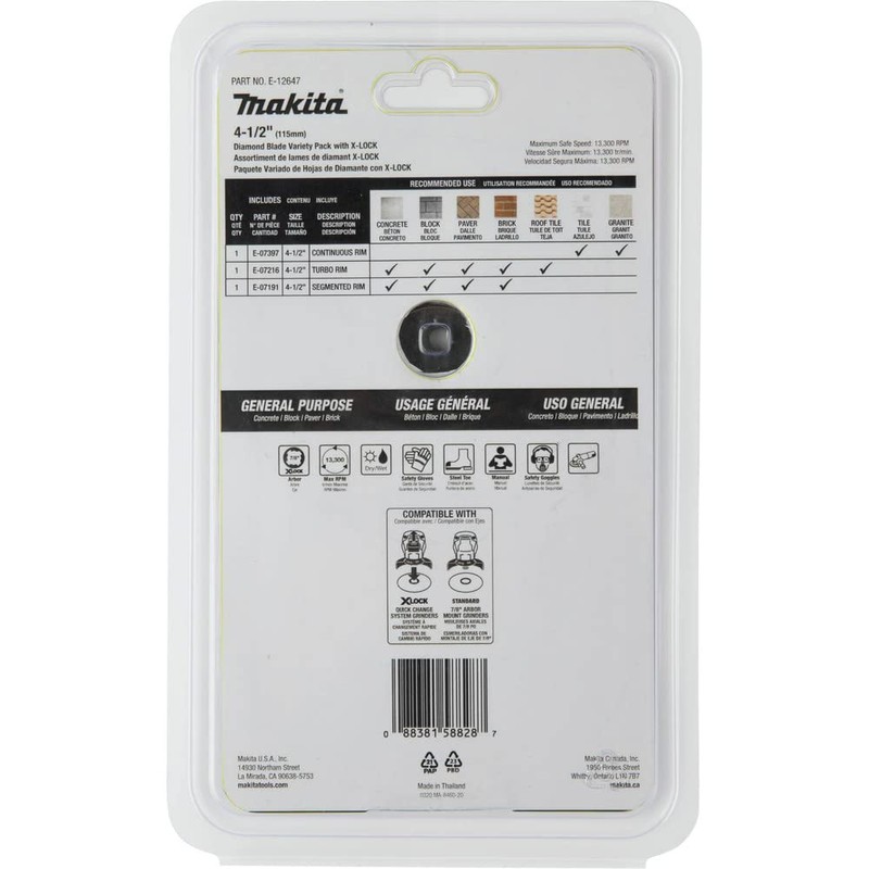 Makita E-12647 X-Lock 4-1/2" Diamond Blade Variety Pack for Masonry
