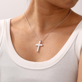 Lydow Nana Cross Necklaces for Women, Christian Religious Jewelry Gifts Mothers Day Christmas Valentines Birthday Presents Silver