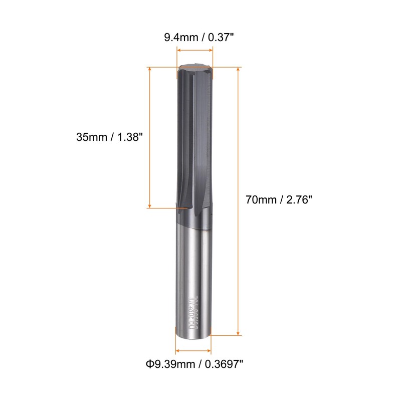 sourcing map Carbide Chucking Reamer 0.37"(9.4mm) Dia Straight Flute Straight