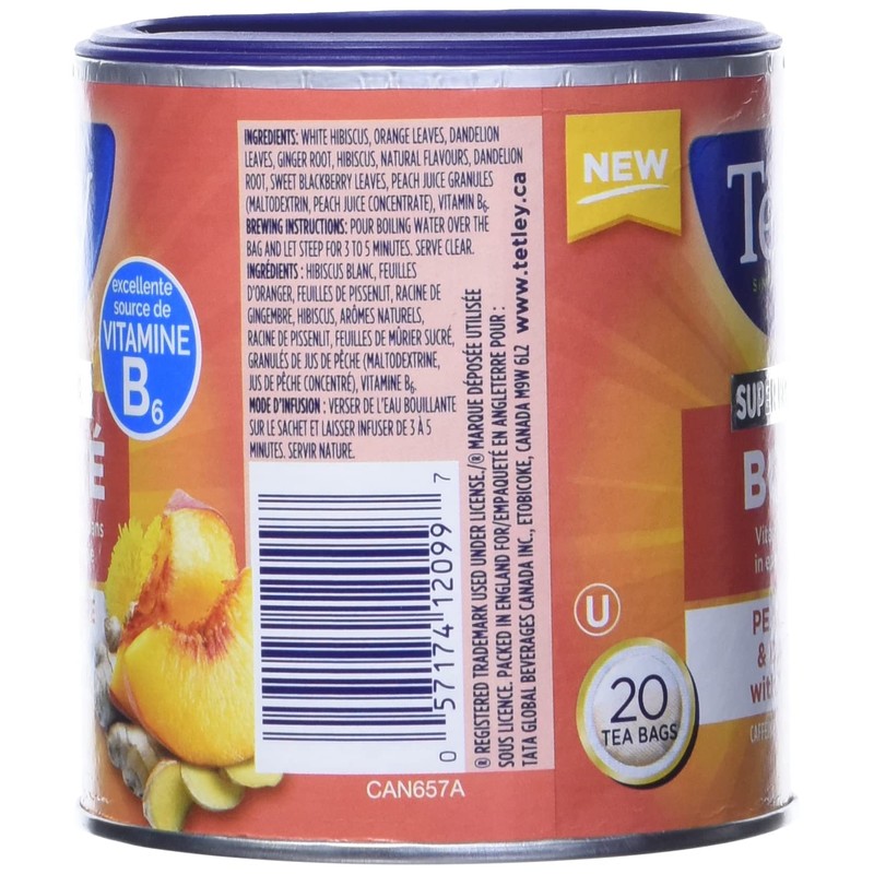 Tetley Super Herbal Boost Tea: Peach, Ginger & Dandelions with