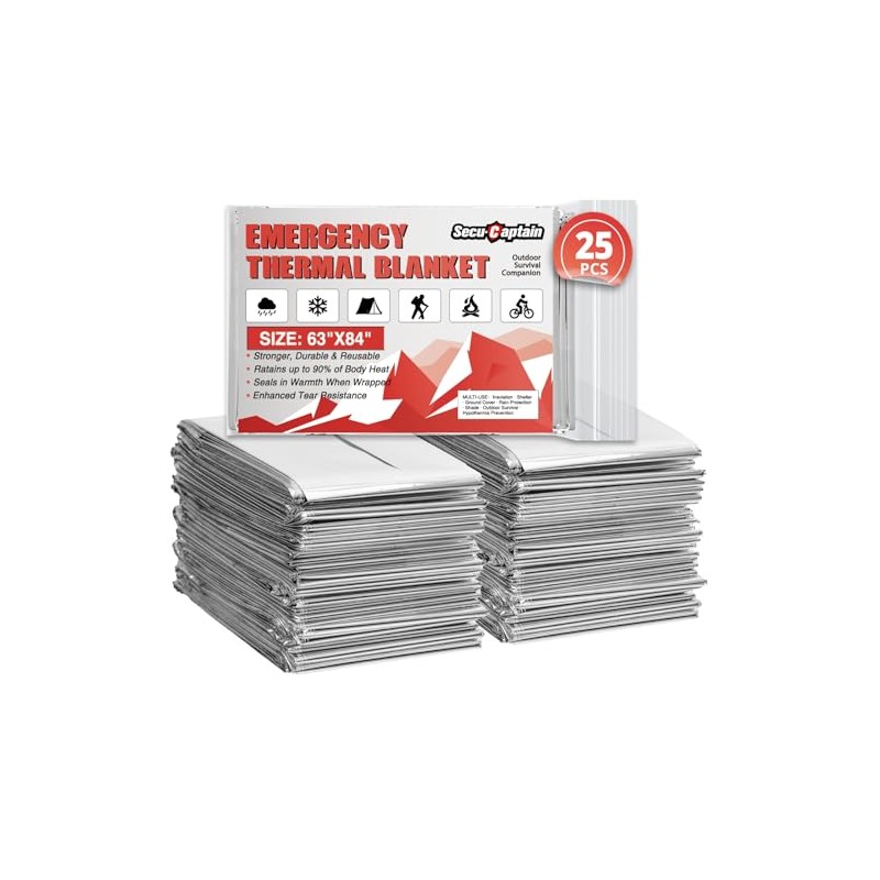 SecuCaptain Survival Emergency Thermal Blankets: Extra Large 84” x63” Space