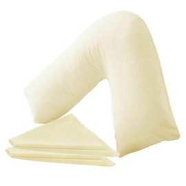Buzzbuy V shaped pillowcase cover,Pack of 2 100% Poly-cotton Back & Neck Support Orthopaedic Pregnancy/Nursing V Pillowcase cover only (Cream)