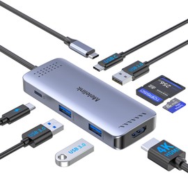 Melelink USB C HUB, 8 in 1 Multiport Adapter Dock with 4K HDMI, 100W Power Delivery, SD/TF Card Reader, 1*USB 2.0 / USB-C Data & 2*USB-A 3.0, Dongle HDMI Adapter for MacBook, iPad, Dell, Lenovo, HP