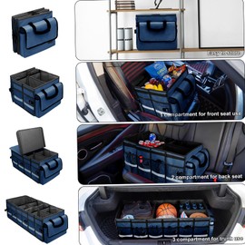 GDNasist Car Trunk Organizer and Storage with Removable Leakproof Cooler Bag, 6 Removable Dividers for Custom Space, Collapsible Trunk Storage with Non Slip Bottom, Foldable Cover for SUV, Jeep, MPVs