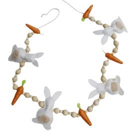 Easter Rabbit Carrot Garlands Easter Decoration Wooden Beads Rabbits Carrots Hanging Banners Ornaments for Garland, Home, Bedroom (White, OneSize)
