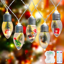 Christmas Lights Battery Operated 6.8Ft LED Christmas Tree Snow Globe Lights 10 Vintage Bulbs Christmas String Lights for Indoor Outdoor Home Patio Fireplace Xmas Office Cute Christmas Decor