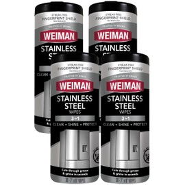 Weiman Stainless Steel Cleaner Wipes (4 Pack) Removes Fingerprints, Residue, Water Marks and Grease from Appliances - Works Great on Refrigerators, Dishwashers, Ovens, and Grills