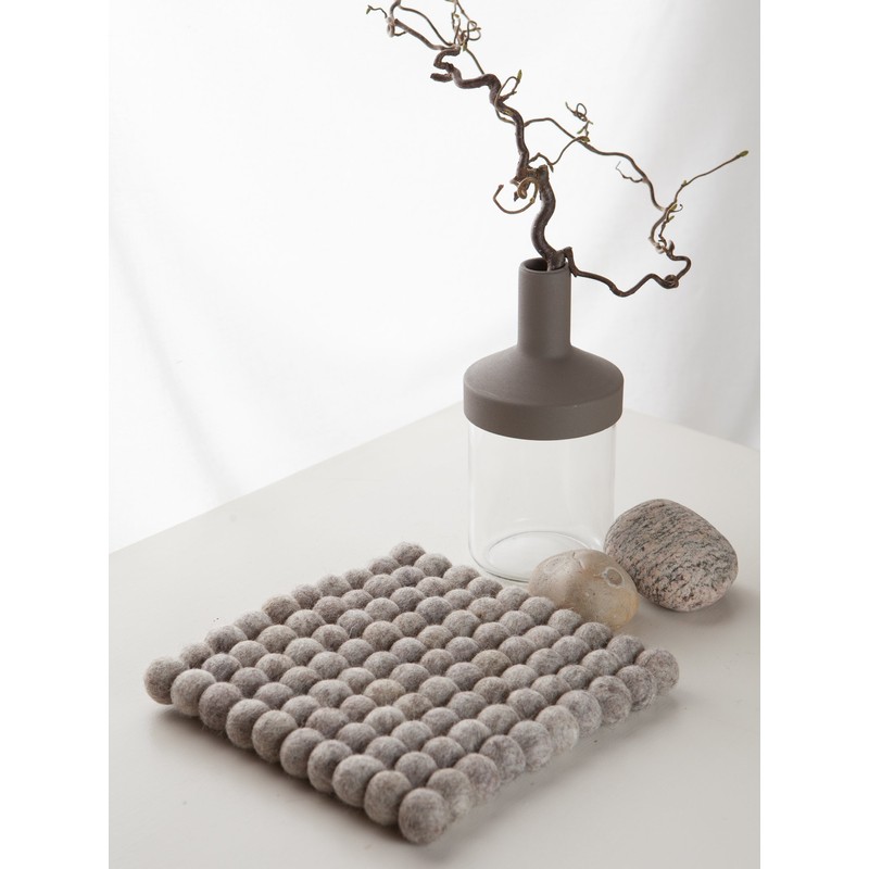 myfelt Béla Felt Ball Square Trivet, Virgin wool, beige, 20