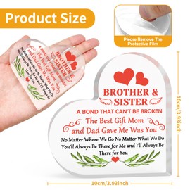 To My Sister Gift from Brother Encouragement Gift for Sister Acrylic Heart-Shaped Keepsake Brother Sister Inspirational Gift Motivational Gift for Him Her Acrylic Heart Plaque Sibling Birthday Gift