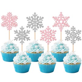 24 piezas de adornos de copos de nieve para cupcakes con purpurina y copos de nieve congelados, decoraciones de pasteles de invierno para decoración de pasteles de invierno con temática congelada, baby shower, niños, cumpleaños, Navidad, suministros para