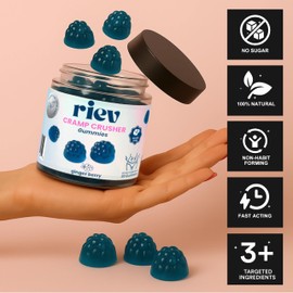 riev Cramp Crusher Gummies – Soothe The Cycle Storm, Natural Plant-Based Formula with Ginger, Dong Quai & Magnesium – Vegan, Non-GMO, No Sugar – Ginger Berry Flavor – 30 Gummies
